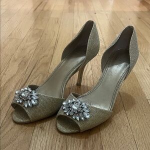 Badgley Mischka Gold Heels with Crystal Accents